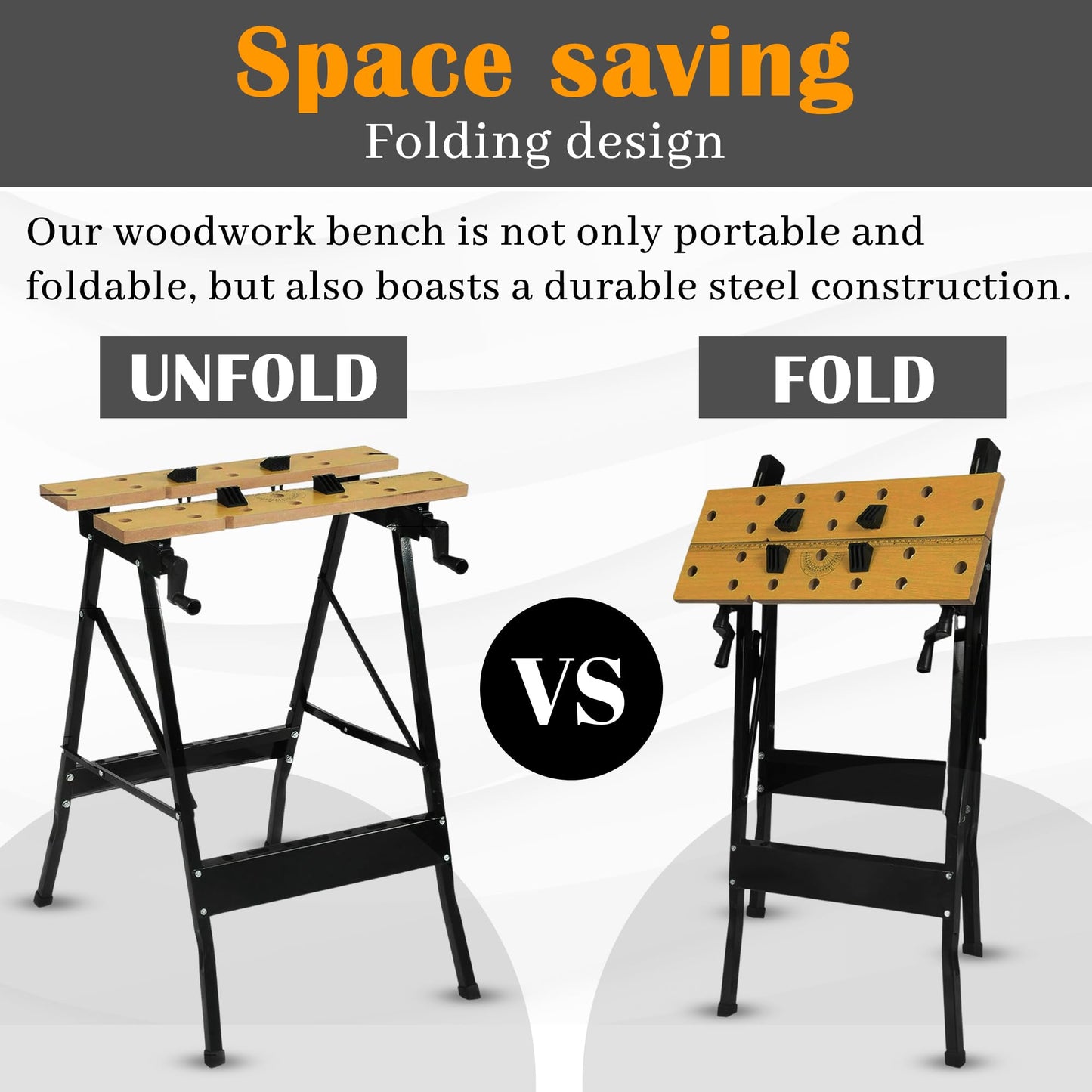 HH Home Hut Portable Folding Workbench - Versatile Woodworking Bench, Ideal for DIY Projects, Workmate Compatible - Foldable Wood Clamping Work Benches Woodwork