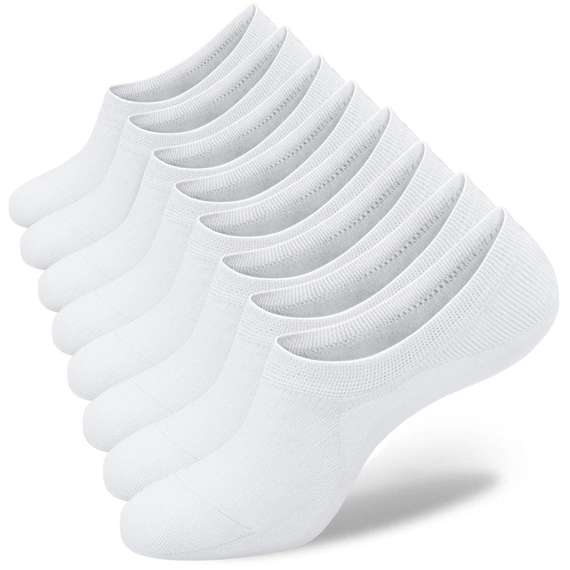 SIXDAYSOX 4 Pairs White Low Cut No Show Womens Socks Thin Invisible Loafer Liner Socks Size 5-8, Shoe Size 6-9