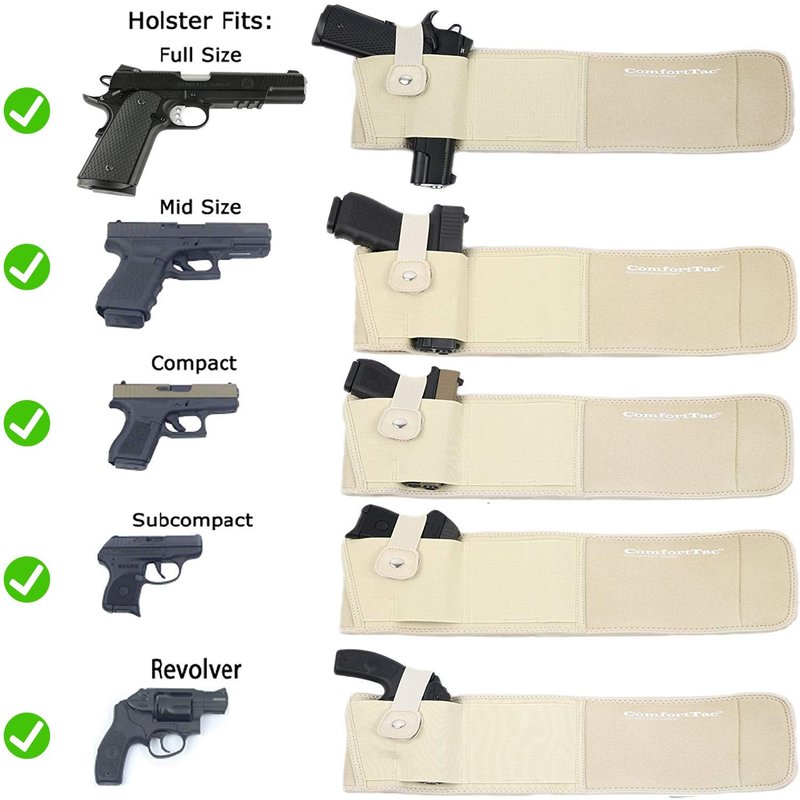 ComfortTac Ultimate Belly Band Holster for Concealed Carry | Fits Smith and Wesson Bodyguard, Shield, Glock 19, 17, 42, 43, P238, Ruger LCP, and Similar Sized Guns | for Men and Women