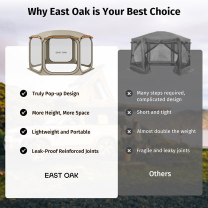 East Oak 12×12 FT Pop Up Canopy Tent with Mesh | Outdoor Screen House with 4 Sunshades | Instant Canopy with Portable Carry Bag | Gazebo Tent for Camping, Patio, and Beach | Beige