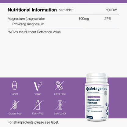 Metagenics Magnesium Glycinate 100mg - High Strength Supplement - Sleep Support - Easily Absorbable, Gentle on Digestion - 220 Tablets