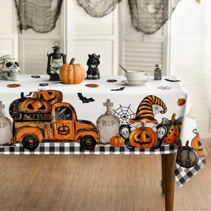 Horaldaily Halloween Tablecloth 60x84 Inch Rectangular, Ghost Pumpkin Washable Table Cover for Party Picnic Dinner Decor