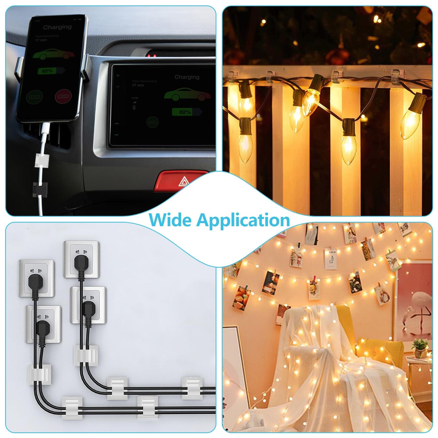 Abnii 100PCS Cable Clips, Adhesive Wire Clips Organizer Cord Clips Management, Cable Staples Outdoor Strong for Wall, Desk, Christmas Lights, String Lights, TV PC Ethernet Cable, Clear Small