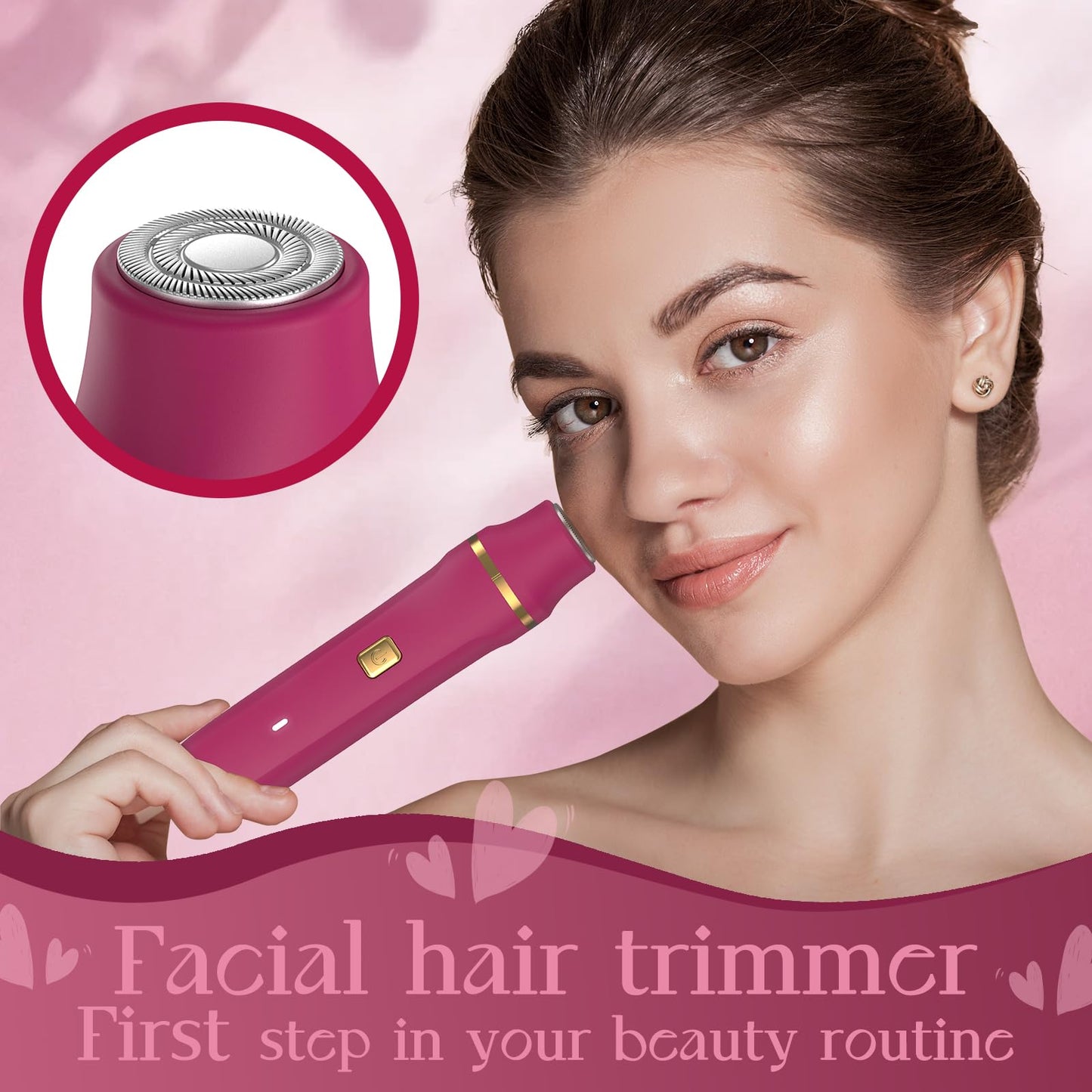 Bikini Trimmer for Women - Painless Electric Razors for Silk Skin,Cordless Body Shaver for Trip,Replaceable Lady Facial Razor, IPX7 Waterproof&Easy Cleaning, Ceramic Blade, USB Charge Dock Pink