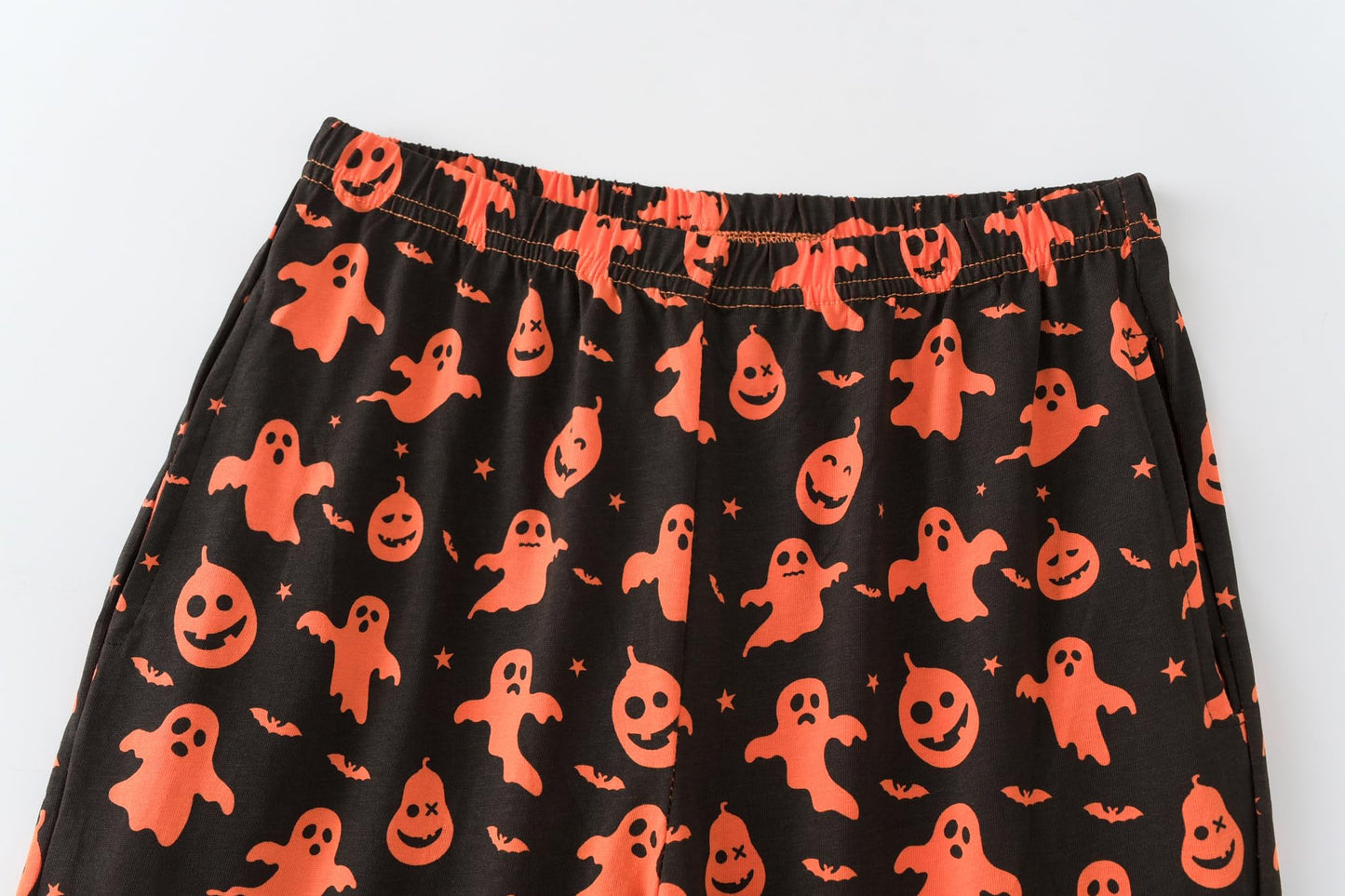 UNICABBIT21 Pajamas for Girls Cute Orange and Black Ghosts Halloween Pants and Short Sleeve Tee Big Kids Sleepwear Set Size 12