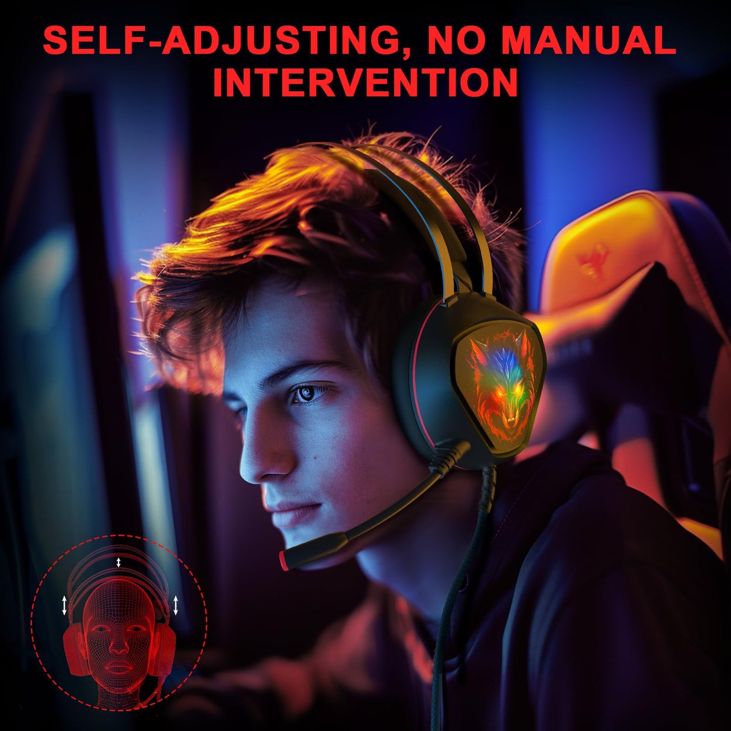 Gaming Headset for Xbox Series X/S, Xbox One, PS5, PS4, PC with 7.1 Surround Sound, Wired Gaming Headphone with Noise Cancelling Mic, Dynamic RGB Light for Xbox Controller, Switch (BlackRed)