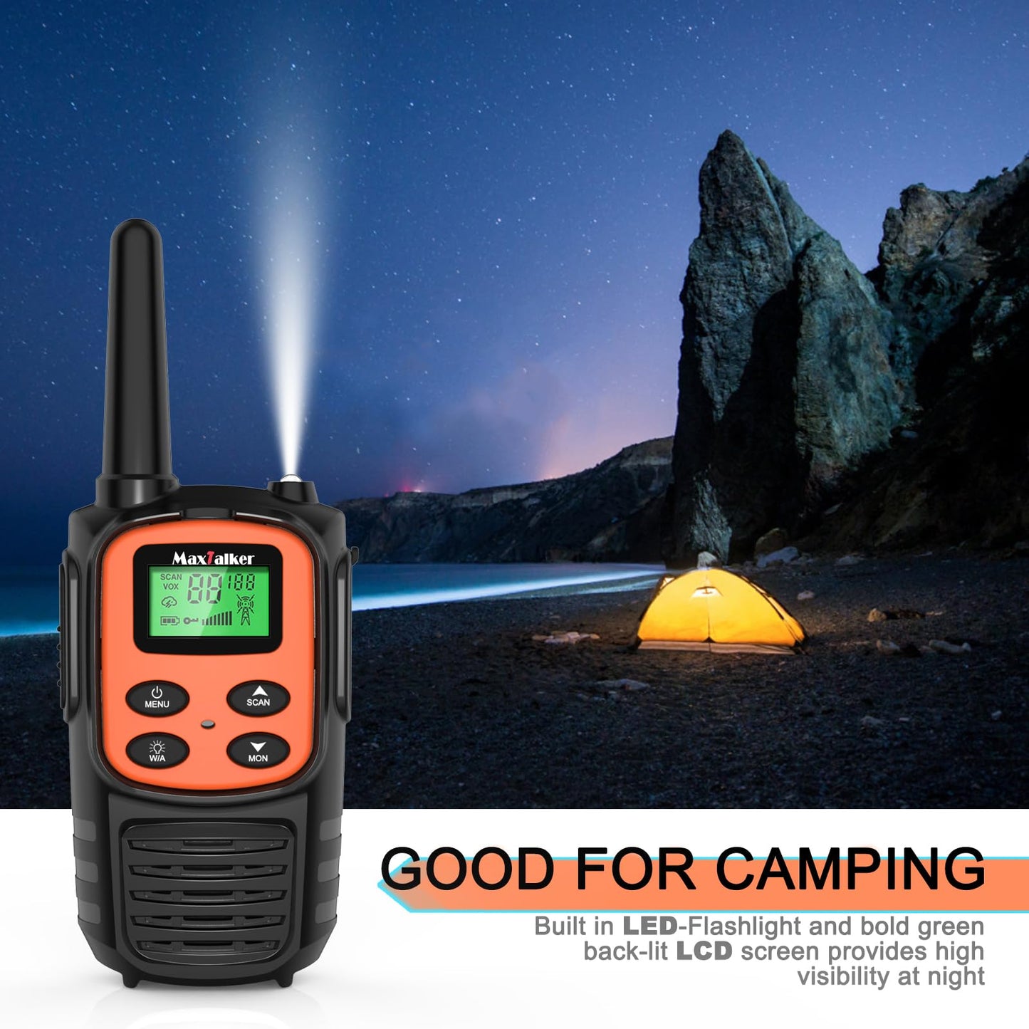 Walkie Talkies Long Range for Adult, MT10 Rechargeable Walkie Talkies FRS Two Way Radio, NOAA, 1200mAh Li-ion Battery USB-C Cable, LED Flashlight, VOX Walkie Talkie for Hiking Camping 2Pack