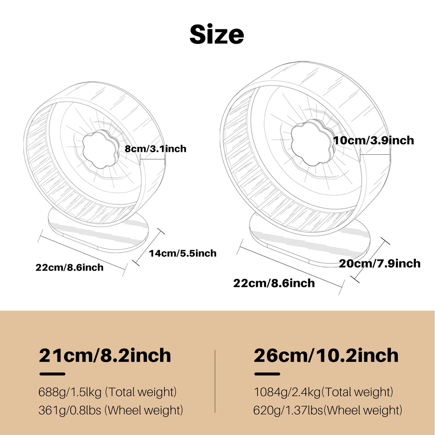 Bucatstate Hamster Wheel Super-Silent 26cm with Adjustable Base Dual-Bearing Exercise Wheel Quiet Spinning Running Wheel for Dwarf Syrian Hamster Gerbils and Other Small Animals