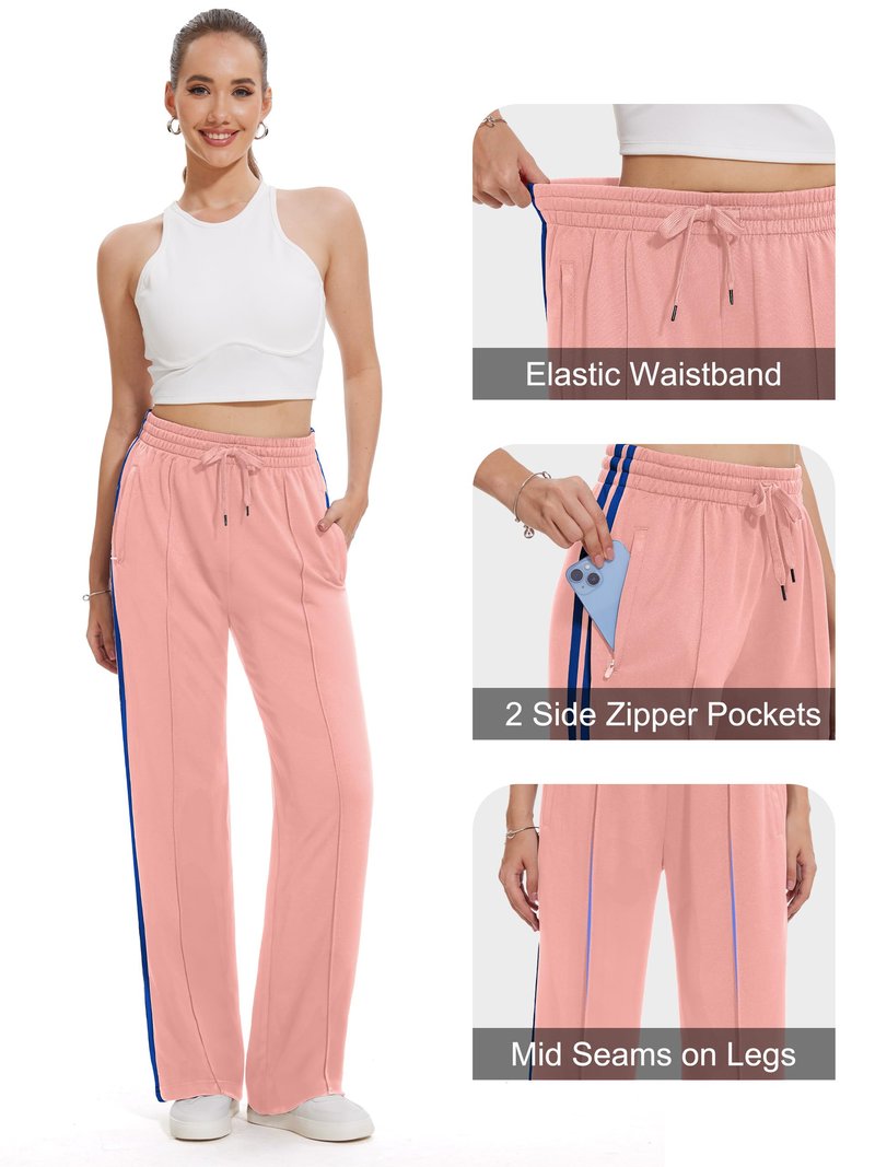 Tapata Tall Women's 34" Inseam Track Pants Elastic Waistband Y2K with Zipper Pockets Dance Studio Sweatpants, Pink, XXL
