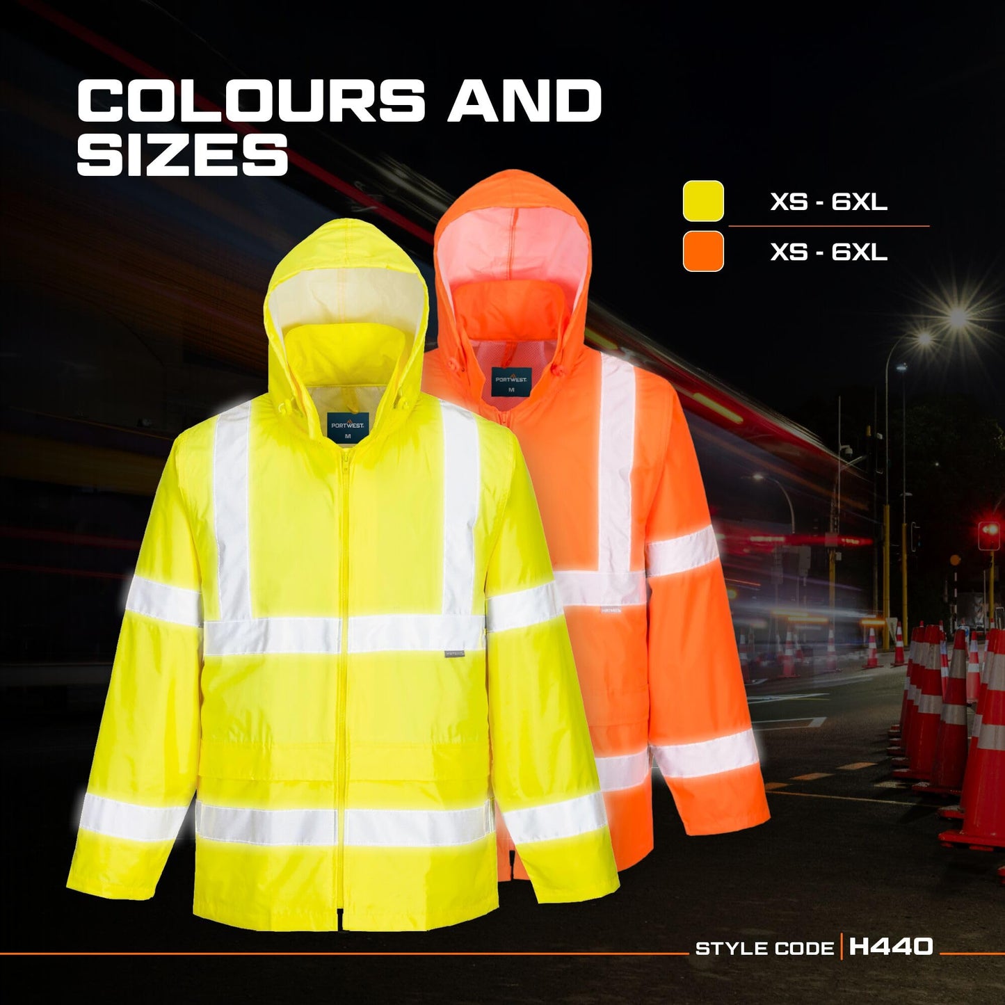 Portwest H440 Men's Lightweight Waterproof Hi-Vis Rain Jacket Orange, Large