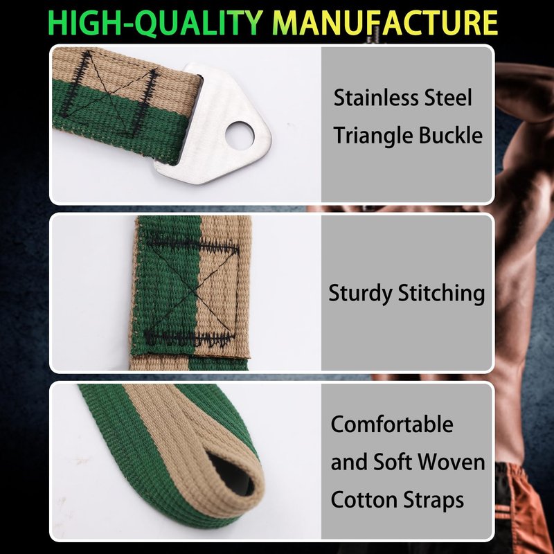 Double-Sewn Thick Arm Wrestling Training Strap with Stainless Steel Triangular Buckle – Durable Arm Wrestling Belt for Free Weights and Cable Machine Training (Green)