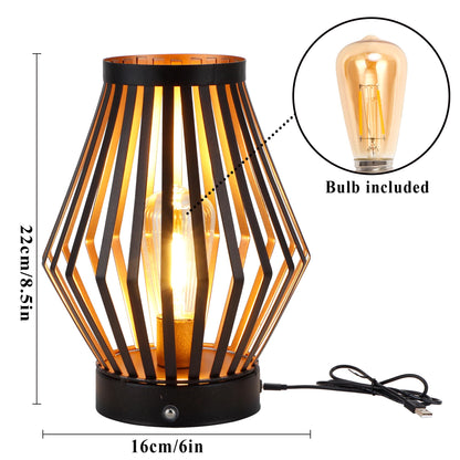 JHY DESIGN Dimmable Touch Bedside Table Lamp 20cm High Rechargeable Metal Cage Lantern with LED Edison Style Bulb Cordless Accent Lamp for Weddings Parties Patio Events for Indoors Outdoors