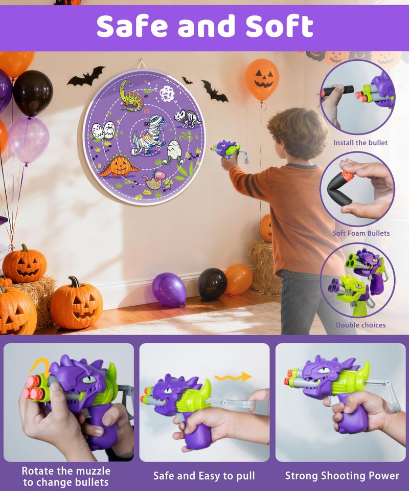 2 in 1 29" Large LED Dart Board for Kids, Kids Dart Board with LED Sticky Balls for Boy Toys, Indoor & Outdoor Sport Fun Party Kids Toys Games,Birthday Gifts for 4-12 Year Old Boys&Girls（Dinosaur ）