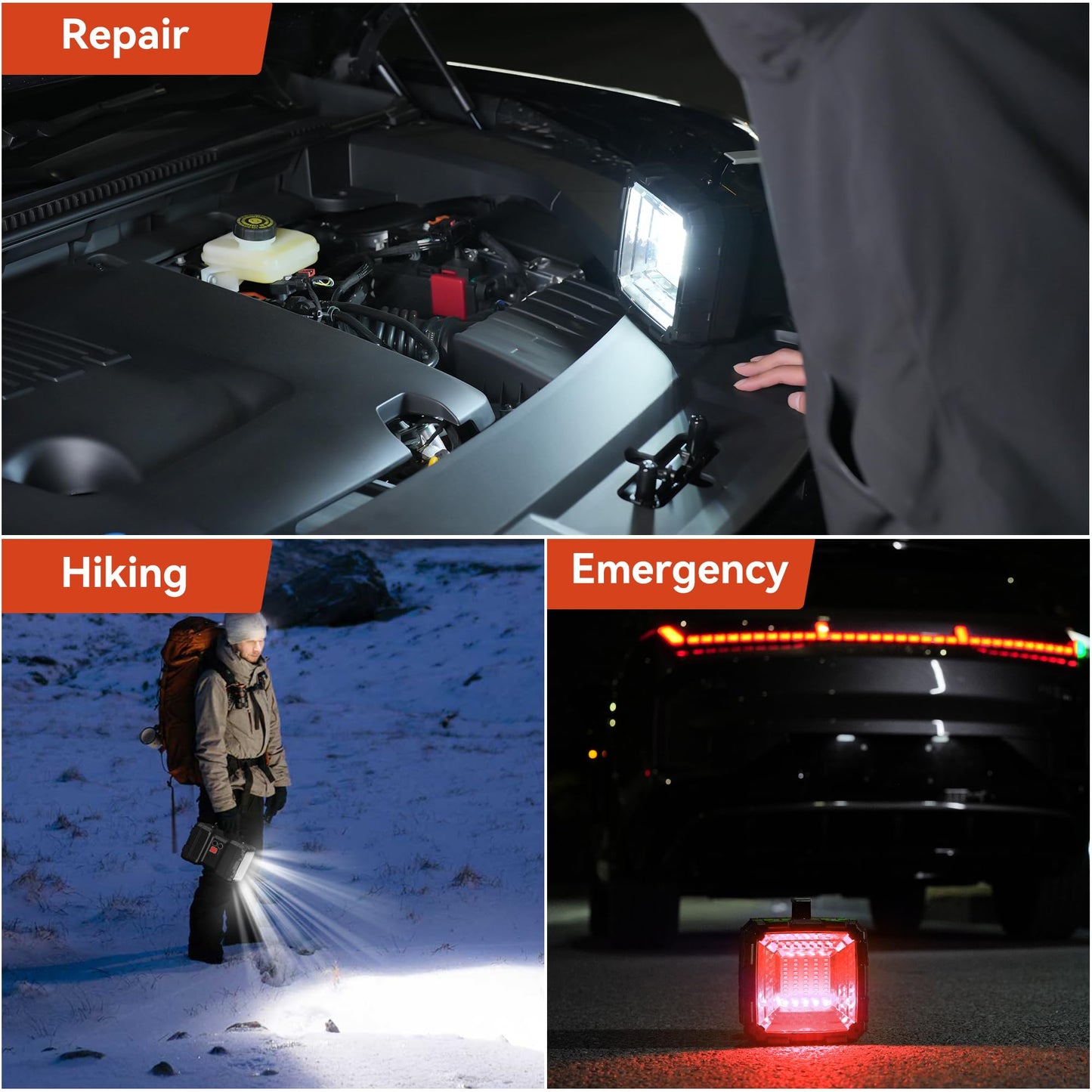 AlpsWolf Rechargeable Flashlight, LED Spotlight Flashlight 10000 Capacity 1200LM 20h Ultra-Long Standby 3+4 Lights Modes Camping Flashlight Waterproof with USB Output as a Power Bank