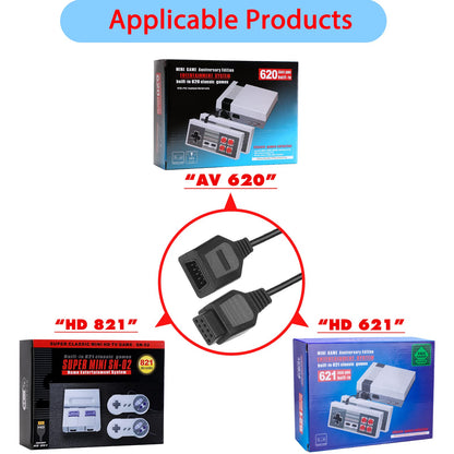 JoFong 9 Pin Controller Extension Cable for AV 620 HD 621 HD 821 Classic Retro Game Console Plug and Play Wired Video Game Controller Gamepad Extension Cable 5.8FT 2-Pack Black