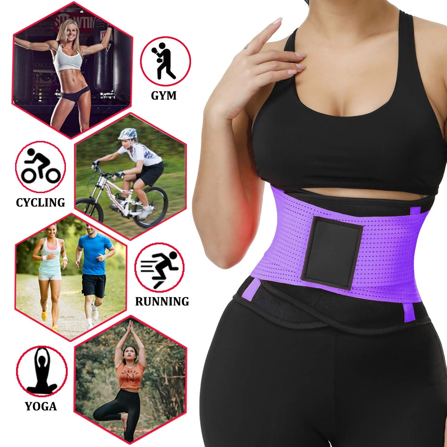 VENUZOR Waist Trainer Belt for Women - Waist Cincher Trimmer - Slimming Body Shaper Belt - Sport Girdle Belt (UP Graded)(Purple,L)