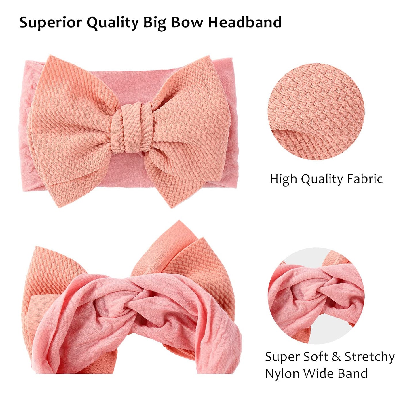 Cinaci 12 Pack Solid Stretchy Nylon Headbands with Big Bow Hair Accessories Wide Headwraps for Baby Girls Infants Toddlers Kids