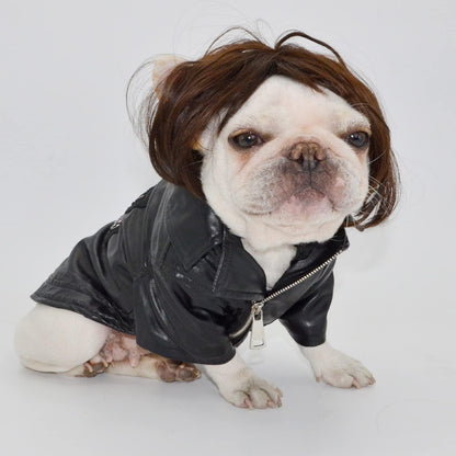 TESSVEYA Funny Dog Cat Cosplay Wig,Pet Wigs for Halloween, Christmas, Parties, Festivals, Dog Wigs for Small Medium and Large Dogs （Black Brown Straight）