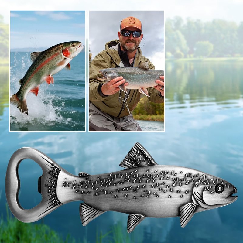 MR.BARWARE Trout Beer Bottle Opener – Fishing Gift for Men, Dad, Grandpa – Silver Fish Shaped Bar Tool with Gift Bag – Perfect for Fathers Day, Birthday, Christmas, Camping