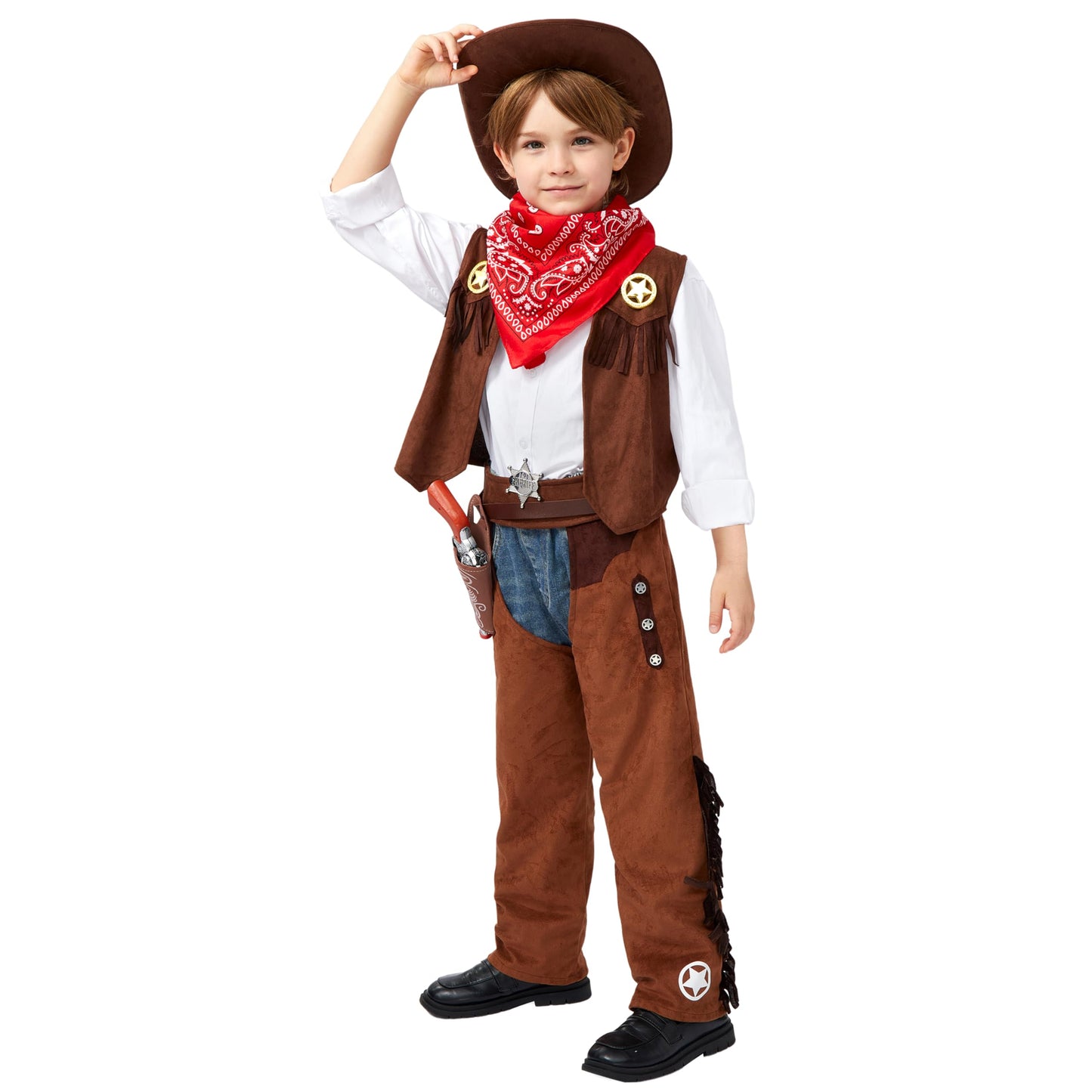 Spooktacular Creations Halloween Cowboy Hat Costume for Boys, Kids Brown Western Costume, Deluxe Boys Cowboy Outfit Set for Toddler Halloween RolePlay Themed Party (3T, 3-4 yrs)