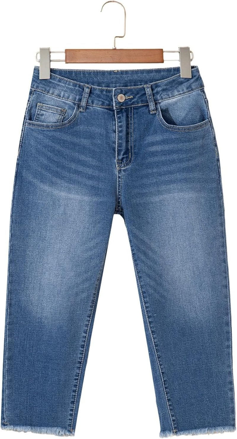 Capri Jeans for Women - High Waisted Straight Leg Denim Pants | Summer Fashion, Raw Hem