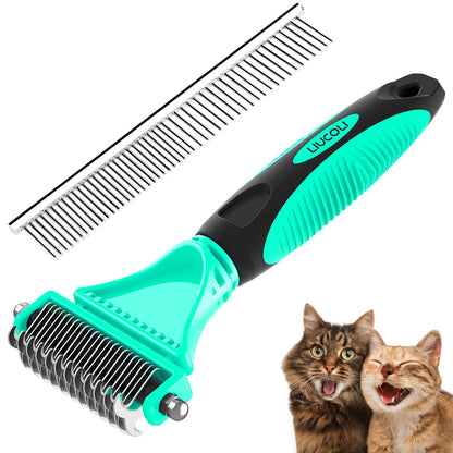 Cat Brush, Dog Grooming Brush, Rabbit Comb for shedding, LIUCOLI Professional Pet Hair Remover Rake - Eliminates Tangles Knots for Long/Short Hair, Removes Dead Undercoat and Loose Hairs Green