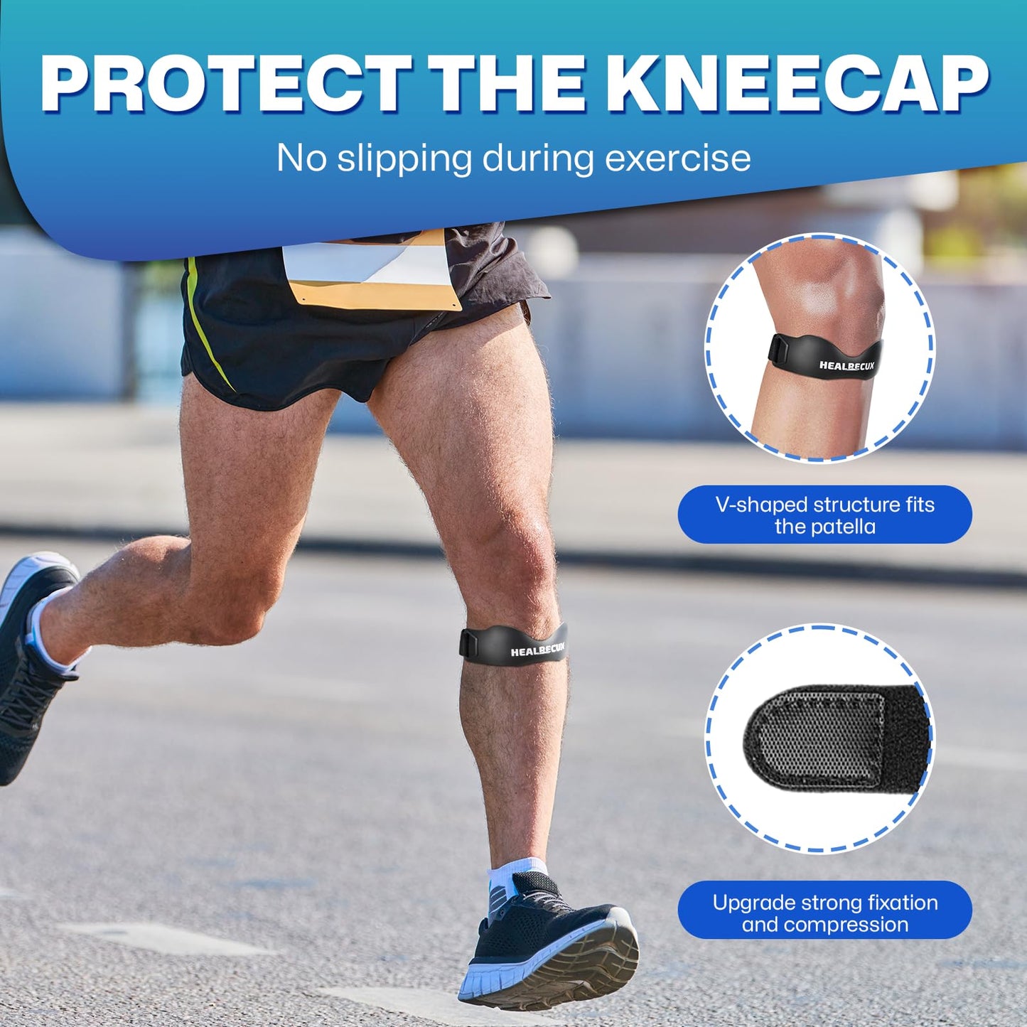 Healrecux Patella Band, Knee Strap Patella Tendon Support for Knee Pain & Tendonitis, Patella Stabilizer Knee Brace for Running, Basketball, Jumpers Knee, Tennis, Volleyball & Squats - Inky 1 Pack