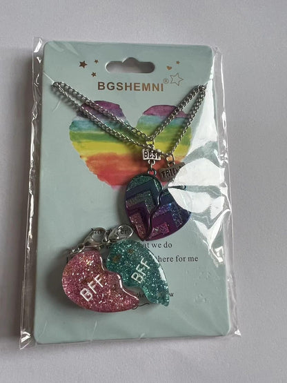 Best Friends Half Heart Pendant Necklace for Children, Kid's Best Friend Jewelry,Friendship Gift Girls BFF Necklaces-Love