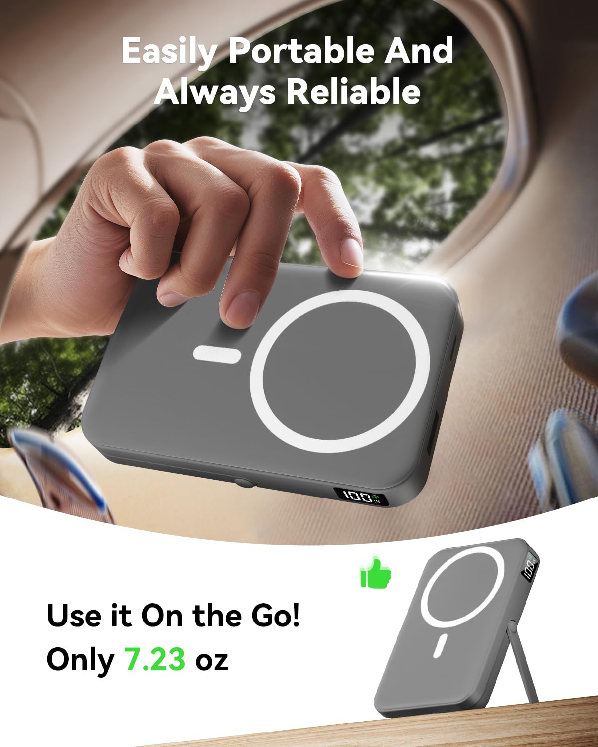 for Magsafe Battery Pack 10000mAh Power Bank with Foldable Stand Portable Charger,PD 22.5W Fast Charge,Travel Essential Wireless Charger for iPhone 17/16/15/14/13/12 Series–Black