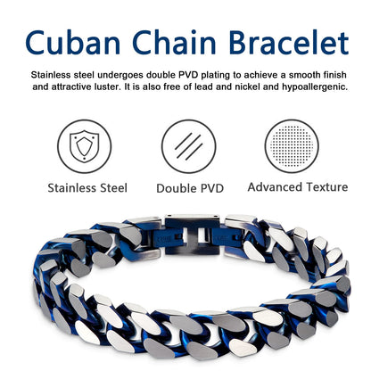 LUCKY2+7 Bracelets for Men-Stainless Steel Fold Over Clasp Cuban Chain Mens Bracelet