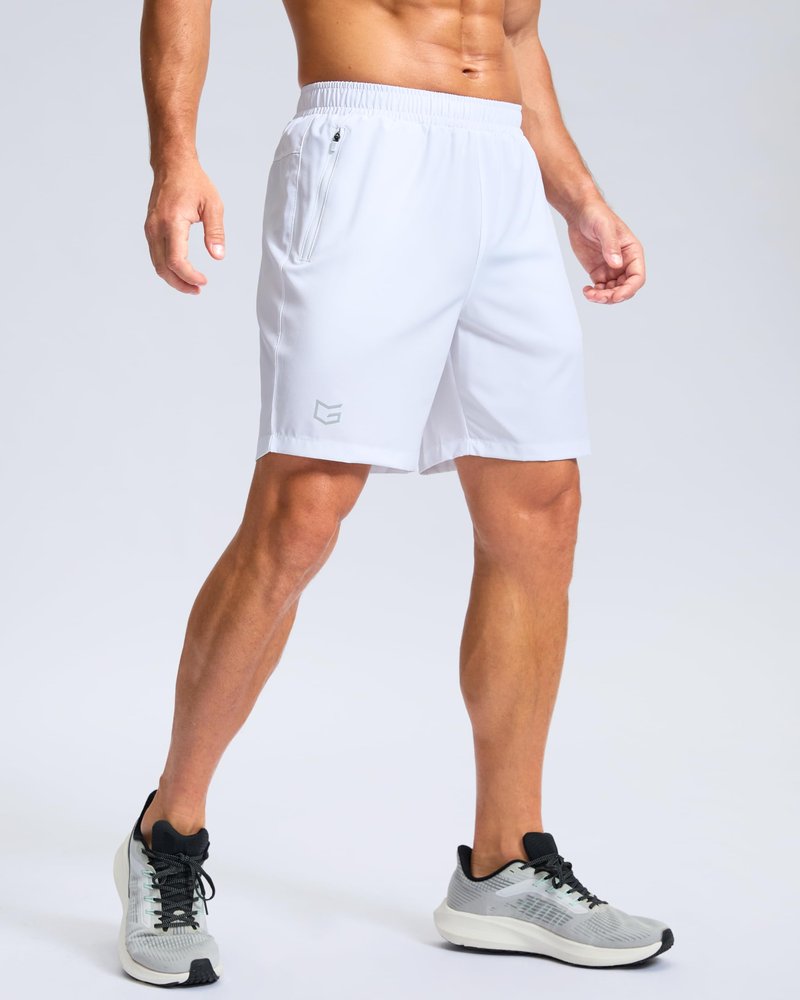 G Gradual Men's Athletic Running Shorts with Zipper Pockets Quick Dry 7"/ 5"/ 9" Workout Gym Shorts for Basketball Hiking(White,9XL)