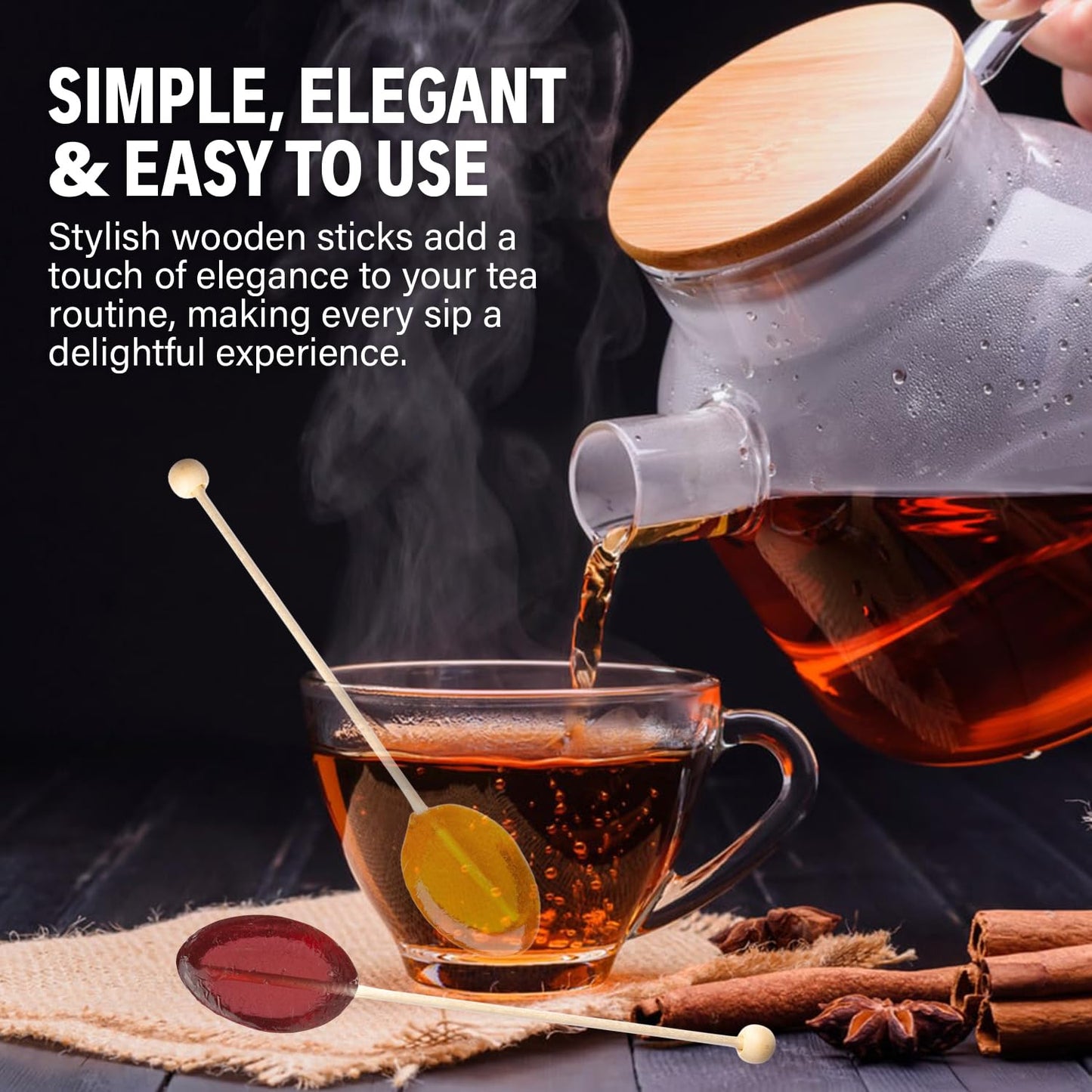 Melville Candy All Natural Honey Spoons – Clover Honey Spoons & Lollipops on Wooden Ball Sticks – Gluten-Free, Made in USA Stirrers for Tea, Coffee, & Hot Beverages - Individually Wrapped (5-count, Clover)