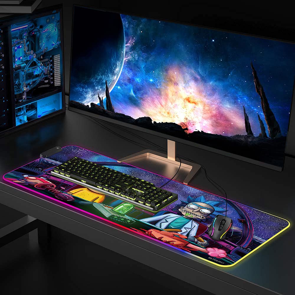 Envysun RGB Mouse Pad LED Light Gaming Mouse Pad with Rubber Base Colorful Computer Carpet Desk Mat for PC Laptop (800x300mm feidie)