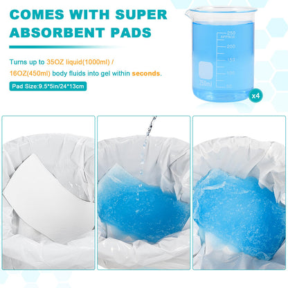 60 Commode Liners with Absorbent Pads, 60 Bedside Commode Liners and 60 Pads for Commode Bucket, Disposable Commode Bags for Adults, Portable Leak-Proof Potty Chair Liners (21 * 16in-60+60)