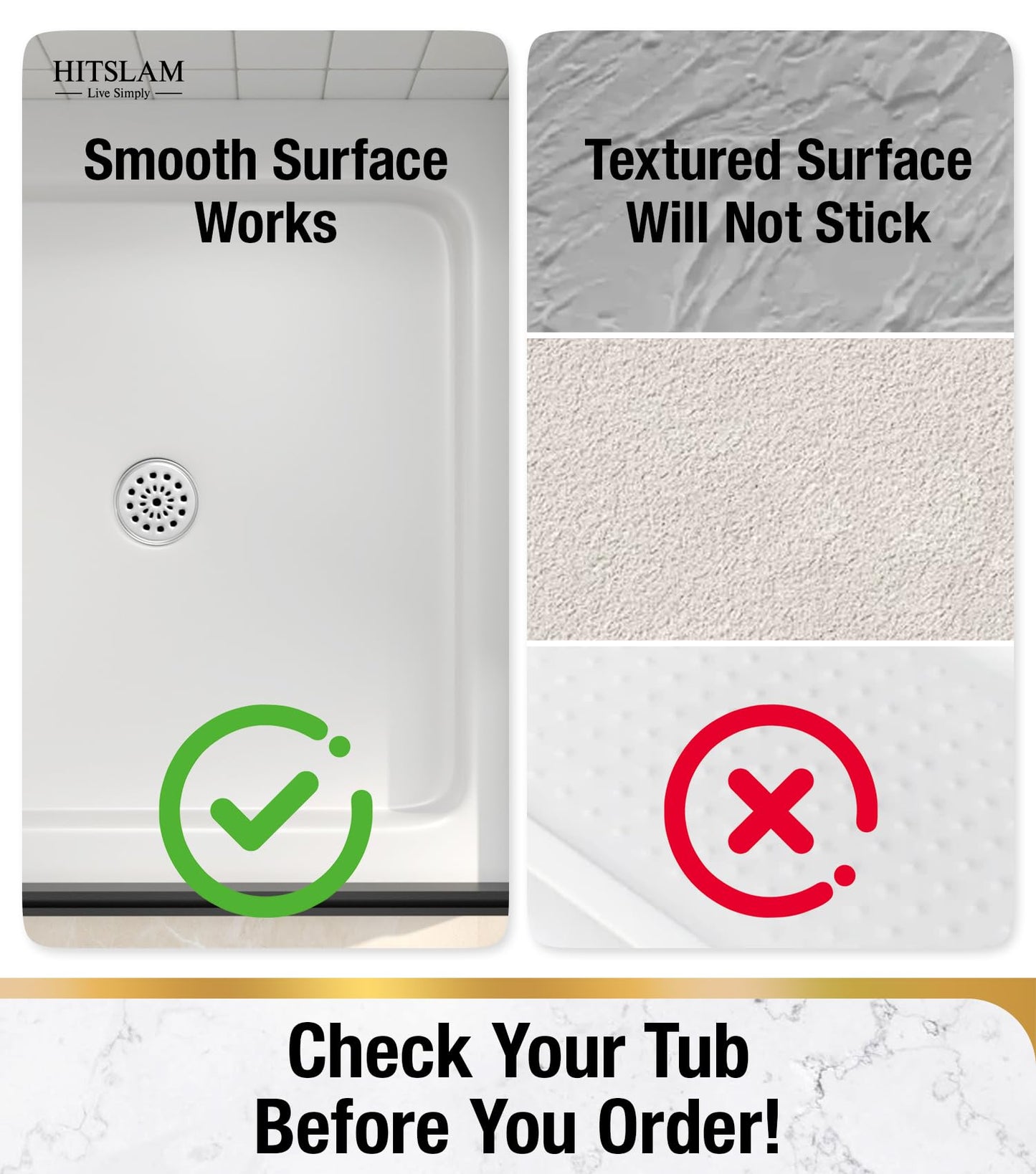 HITSLAM Square Shower Mat 27x27 Inch, Extra Large Non Slip Shower Mats for Inside Shower Stall, Anti Slip Bath Floor Mat with Strong Suction Cups & Drain Holes, Machine Washable, Clear