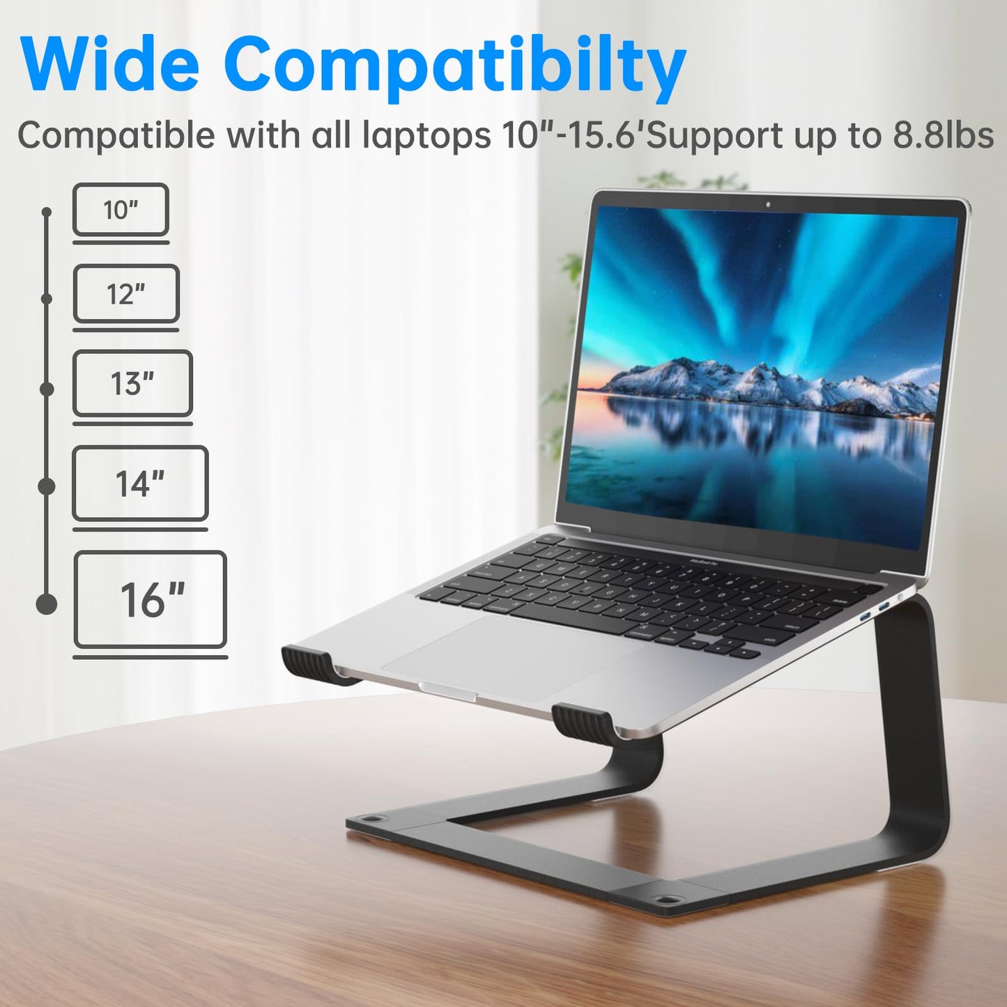 GleYo Laptop Stand for Desk Detachable Aluminum Computer Riser Portable Metal Notebook Holder Compatible with MacBook Air, Pro, Dell, HP, Lenovo and All 10-16" Laptops, Black