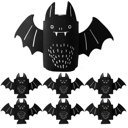 6 Pack Cute Can Coolers Sleeves, Cute Insulated Neoprene Standard Can Covers for Beer, Soda & Drinks, Holiday Party Decorations, Non-Slip Drink Holders for Christmas, New Year (Black Bat)