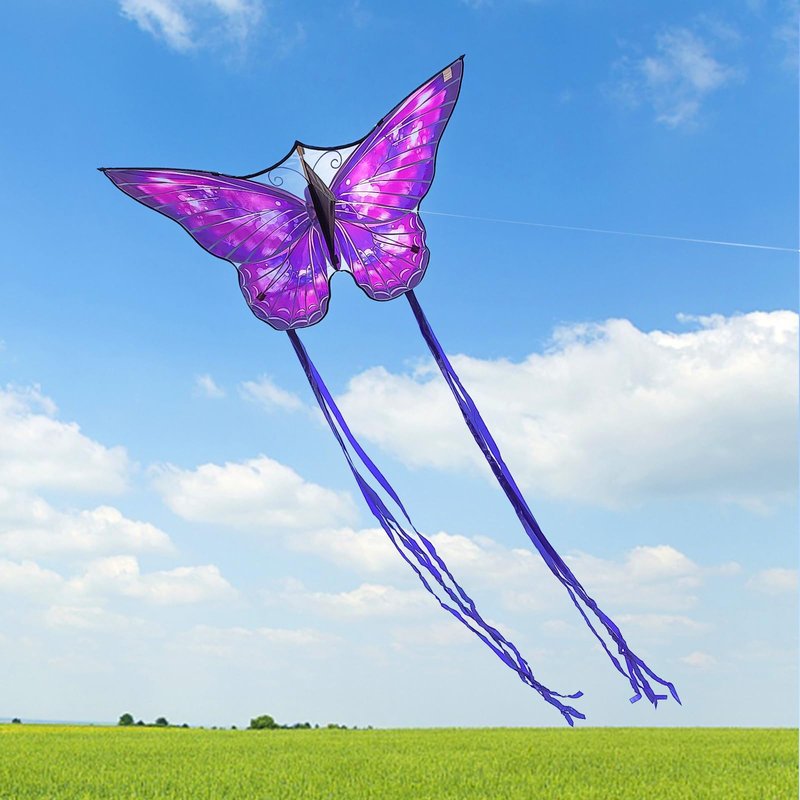 Mint's Colorful Life Butterfly Kite for Kids & Adults, Easy to Fly Kite for Beach, Large Single Line Kite with Long Tail &300ft Kite String (Purple)