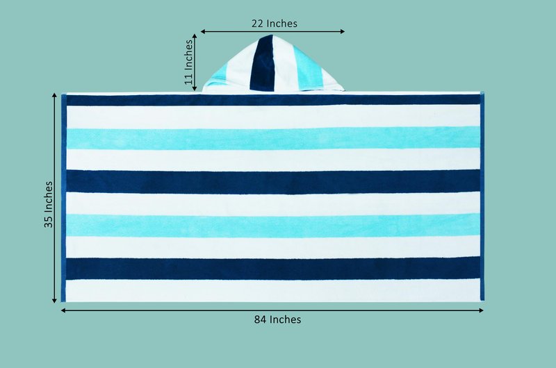 COTTON CRAFT Hooded Beach Towel - Oversized XXL 35x84 Towel with Hood for Adults - The Big Kahuna 7 Foot Beach Blanket Towel - Big & Tall Soft 100% Cotton Velour - Pool Bath Wrap - Cabana Stripe Blue