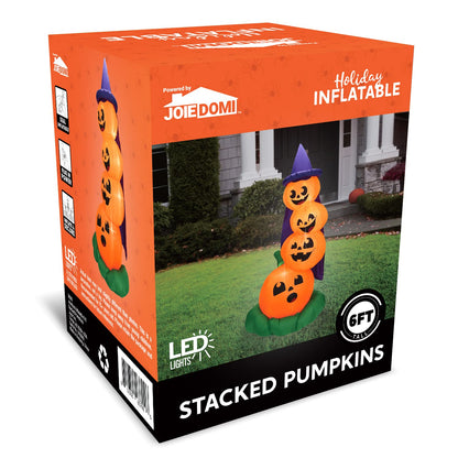 Joiedomi 6 FT Halloween Inflatables Outdoor Decorations, Blow Up Yard Decorations Inflatable Pumpkins with Witch Hat with Build-in LEDs, Stacked Pumpkins Blow Ups for Yard, Halloween Decor