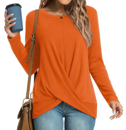 HOTGIFT Womens Halloween Orange Tunic Tops Long Sleeve Shirts Fall Winter Casual Crewneck Sweaters Front Twist Large