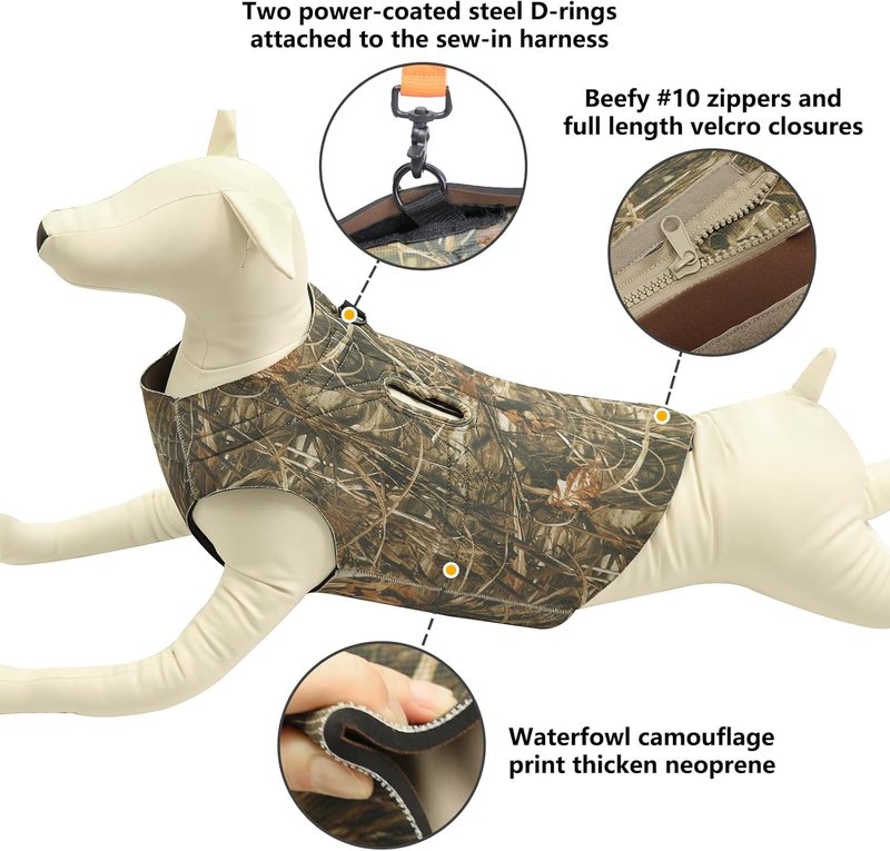 HUNTPAL Waterfowl Camo Dog Hunting Vest - Neoprene Reflective Harness for Large Dogs | Adjustable No Pull Design