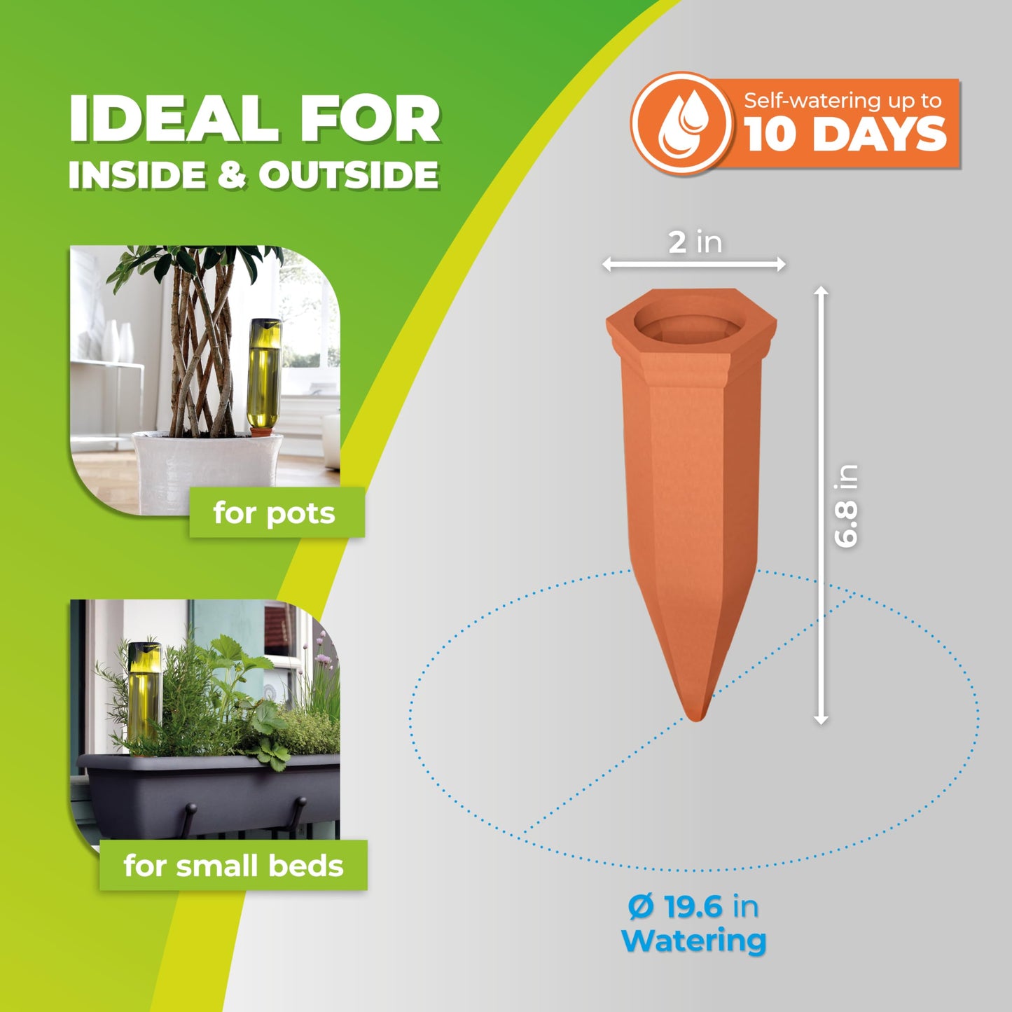 BioGreen Set of 4 Hydro Wine Watering System for Balcony and Pot Plants | Clay Watering Cones Suitable for Wine Bottles I Water Dispenser for Potted Plants | No Overwatering and Drying Out