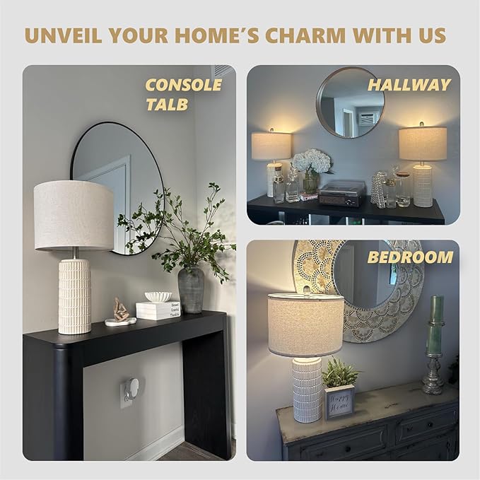 PoKat 23" Modern Ceramic Table Lamp Set of 2 for Living Room White Desk Lamps for Bedroom Farmhouse Bedside Nightstand Bedside Lamp End Table Lamps Beige