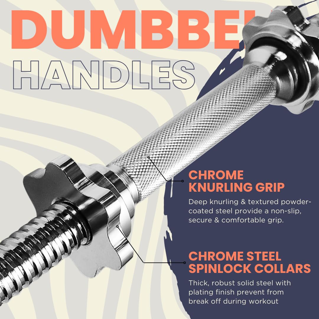 A2ZCARE Standard Dumbbell Handles 24 inch Chrome Grip, Adjustable Dumbbells Handles 1 inch Pair
