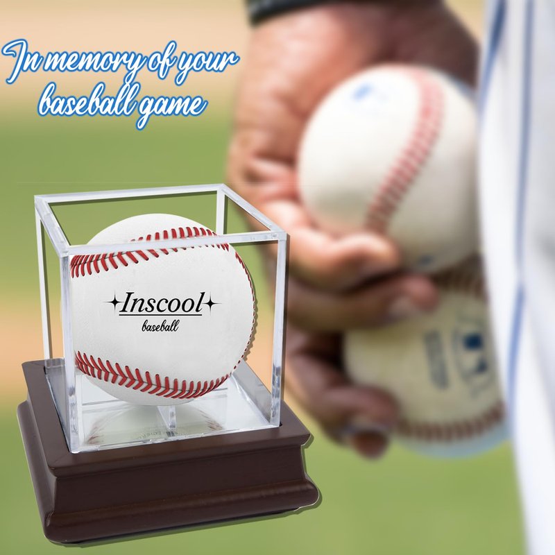 Baseball Display Case, Acrylic Baseball Holder with Wooden Base, UV Protected Acrylic Baseball Display Cube,Baseball Case for Autographed Baseball,Memorabilia Baseball (Wooden Base with Mirror)