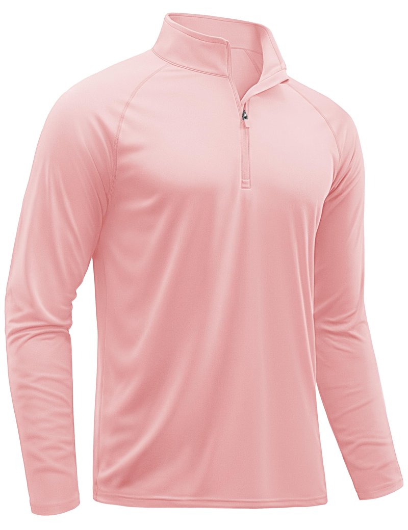 TACVASEN Long Sleeve Shirts Men Athletic Quarter Summer Tops for Sun Protection Men Workout Golf Shirts Running for Rash Guard Light Pink XXL
