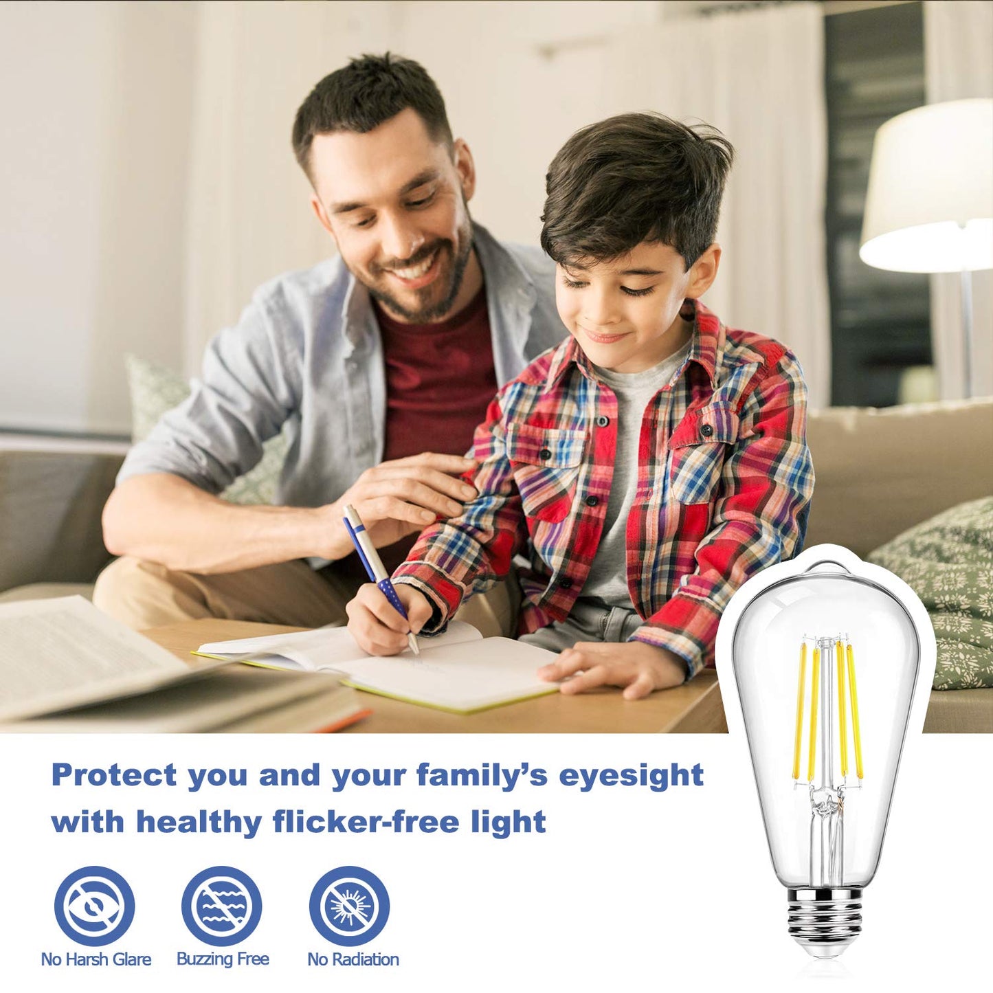 12Packs ST64 Large Vintage LED Edison Bulbs, 60W Equivalent 7W, 800Lumens, Dimmable Antique LED Filament, 5000K Cool White, E26 Medium Base Light Bulbs High Brightness Clear Glass for Bedroom Office