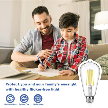 12Packs ST64 Large Vintage LED Edison Bulbs, 60W Equivalent 7W, 800Lumens, Dimmable Antique LED Filament, 5000K Cool White, E26 Medium Base Light Bulbs High Brightness Clear Glass for Bedroom Office