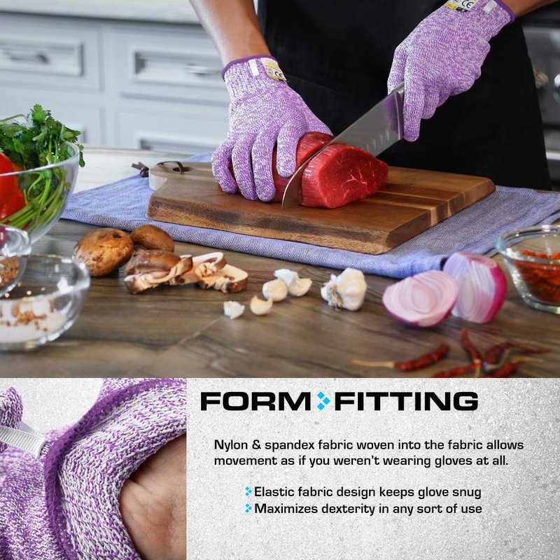 Glove Station Ultra Durable Series Cut Resistant Gloves - Cutting Gloves for Chefs, BBQ and Cooking - Level 5 Protection, Food Grade Safe Cut - Purple, Medium Size